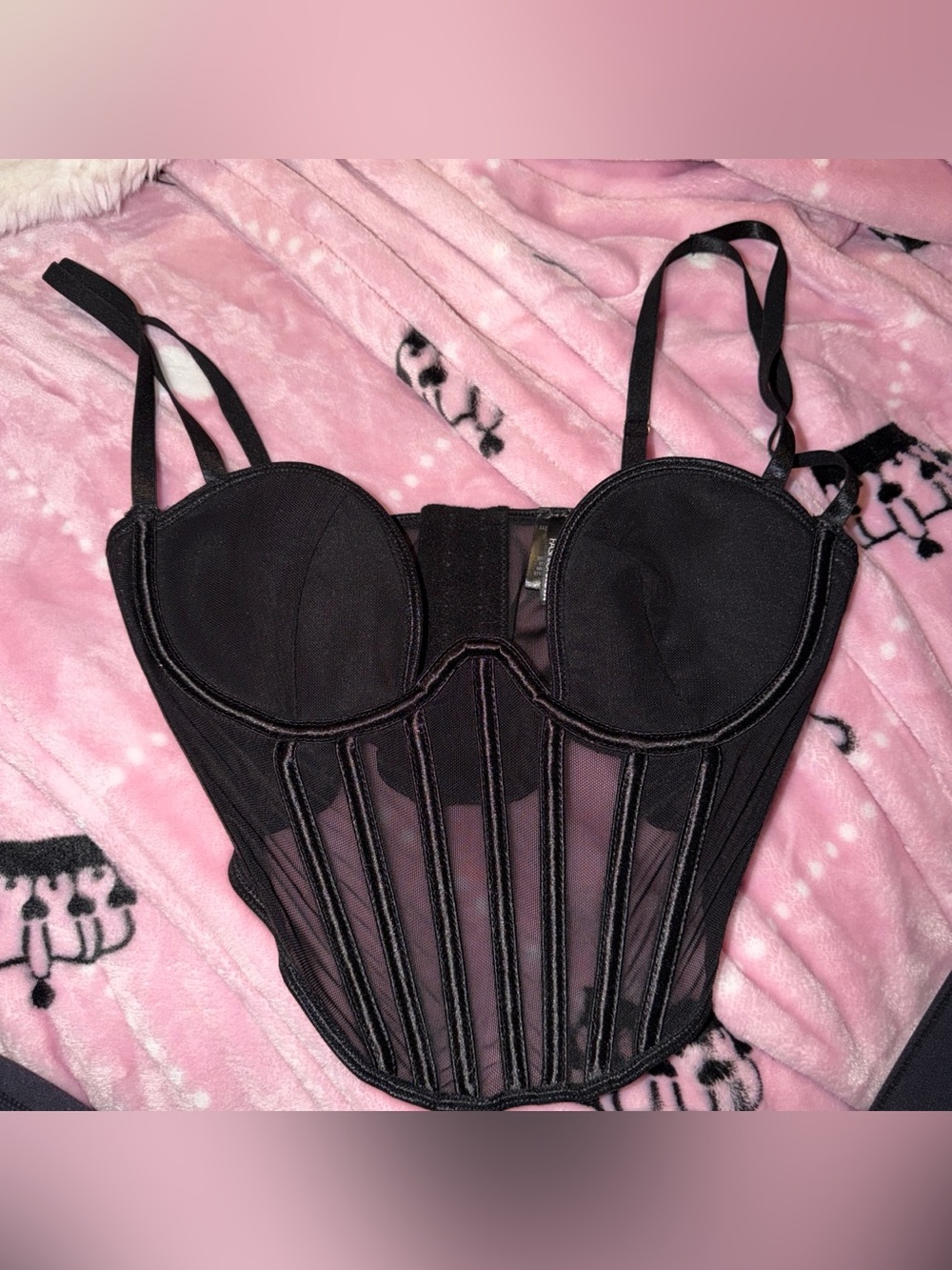 Fashion Nova Black Mesh Boned Corset Bustier Top